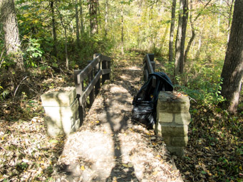 Little bridge and garbage bag.