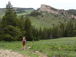 Down at last. The runner in red would pass me near mile 60 and finish.