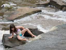 And she's down. Bottom wet but not muddy.