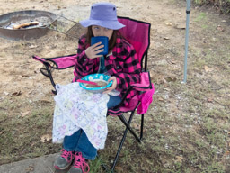 A hot breakfast makes a cold, wet morning morning more bearable. Bacon, eggs, oatmeal and hot chocolate.