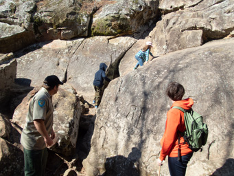 Jeralyn and Jack climb the Devil's Slide.
