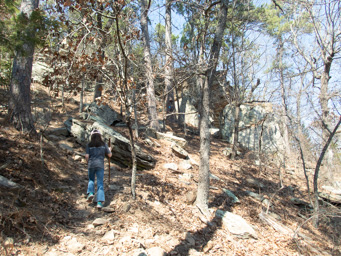 Climbing the cliffs on the north side of Lake Carlton.